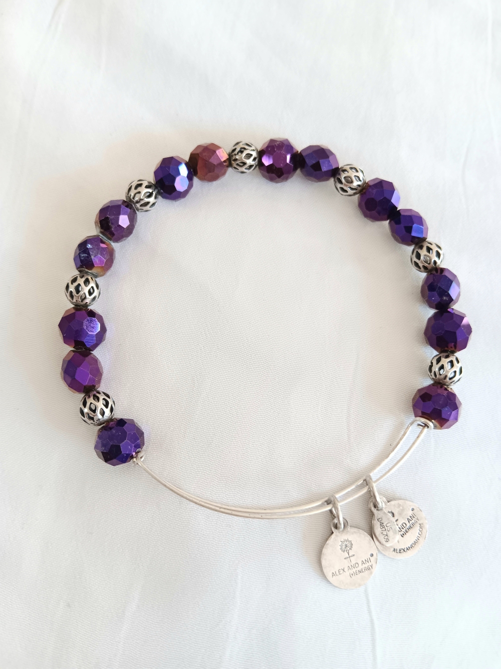 Alex and Ani Purple Faceted Bead Bracelet with Silver Accents